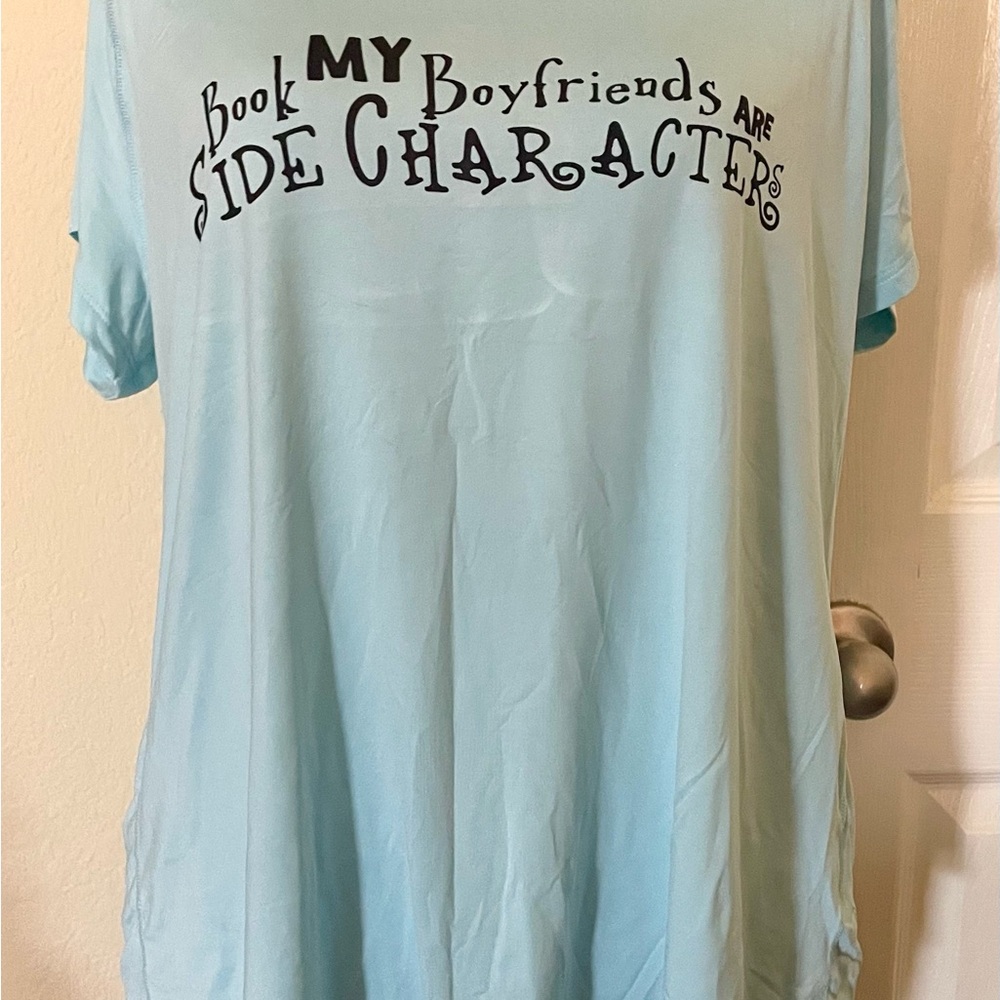 Powder Blue Short Sleeve Tee with Bookish Graphic